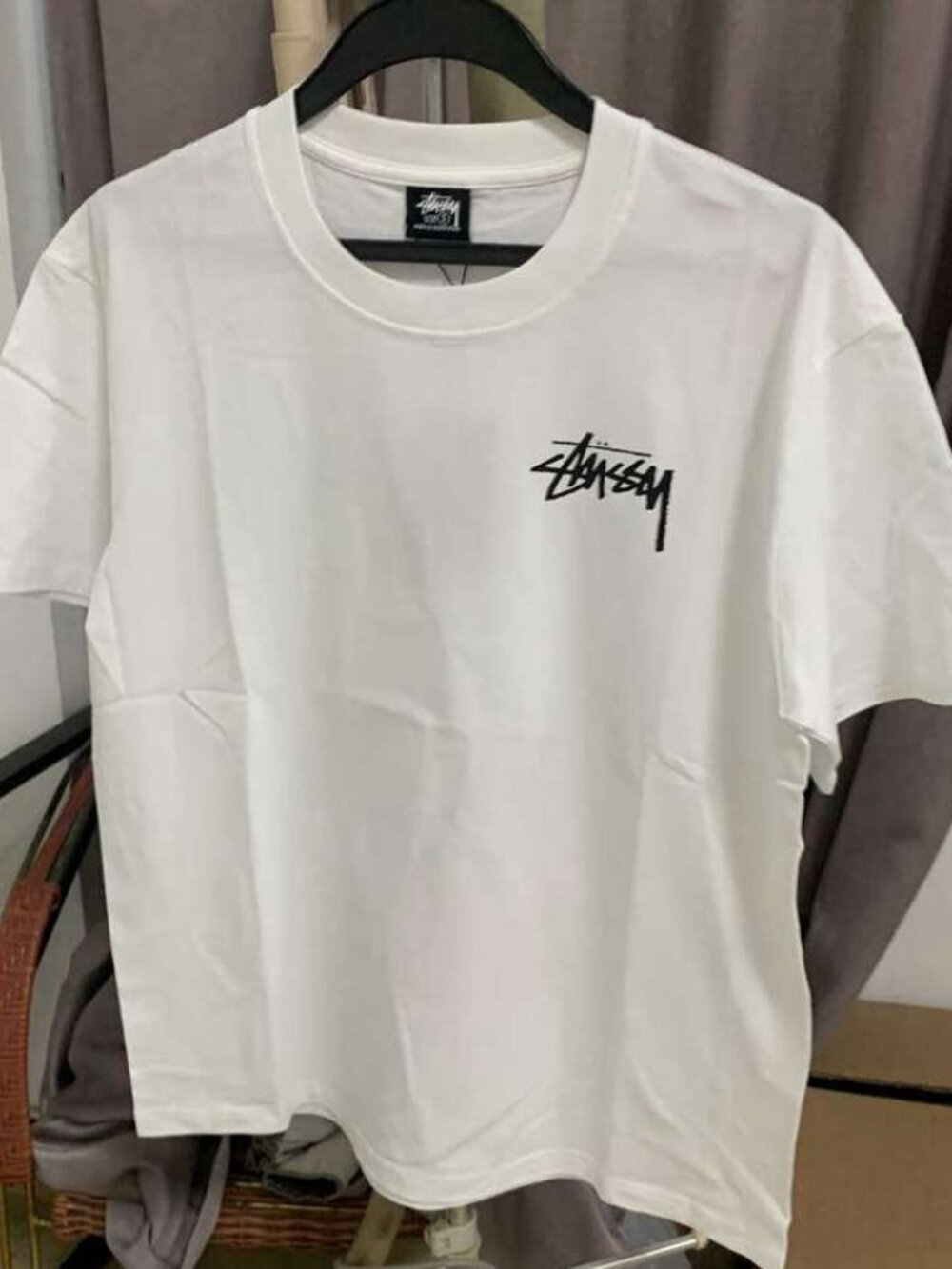 ✨Stussy✨White Crewneck Tee Black Graffiti Logo Chest